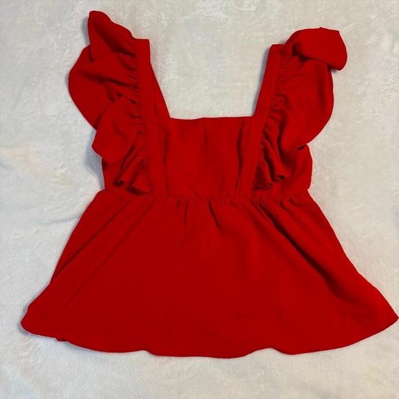 Red Ruffle Sleeve Top - Picture 5 of 7